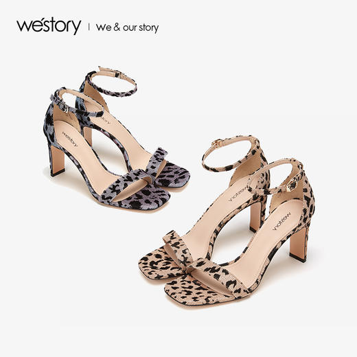 westory2019新款春夏豹纹高跟凉鞋时尚性感粗跟单鞋W29BG60141 商品图3