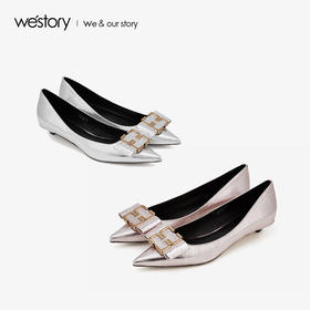 westory2019春季新款方形扣尖头平底西式婚鞋单鞋W29AE50671