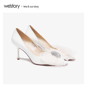 westory2020春季新款西式婚鞋尖头浅口白色高跟鞋女W20AE51161