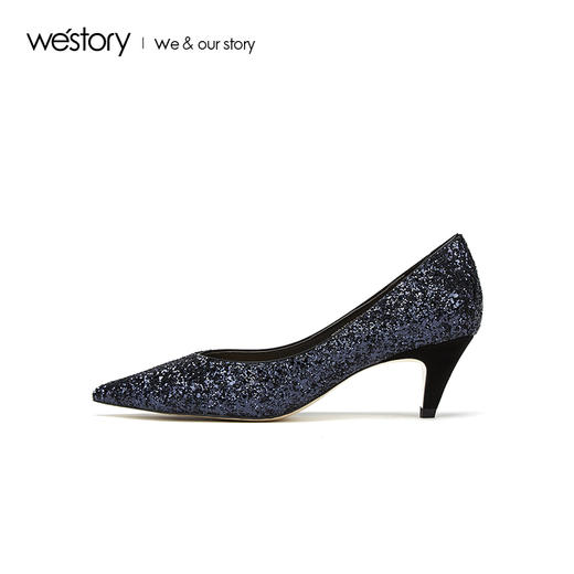 westory2019春夏星空浅口单鞋女尖头优雅宴会高跟鞋W29AE50171 商品图3