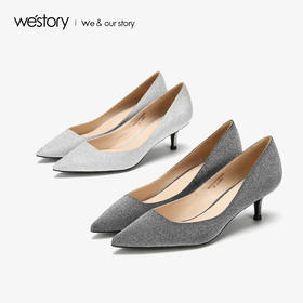 westory闪亮中跟婚鞋浅口单鞋宴会女鞋W283E70131