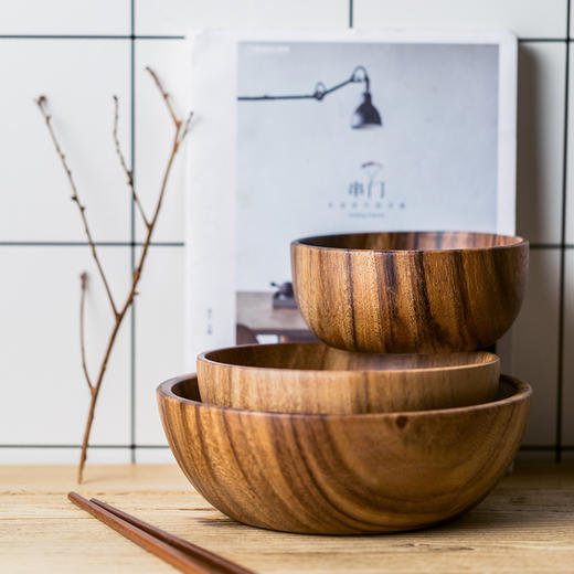 圆形木碗手工复古大号实木泡面碗日式成人儿童饭碗 商品图3