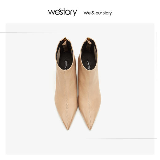 westory真胎牛皮高跟短靴女尖头后拉链2019年冬季新款W29DS80631 商品图1