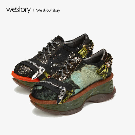 westory秋冬新款女厚底松糕老爹鞋撞色熊猫鞋运动鞋W29CM70621 商品图2