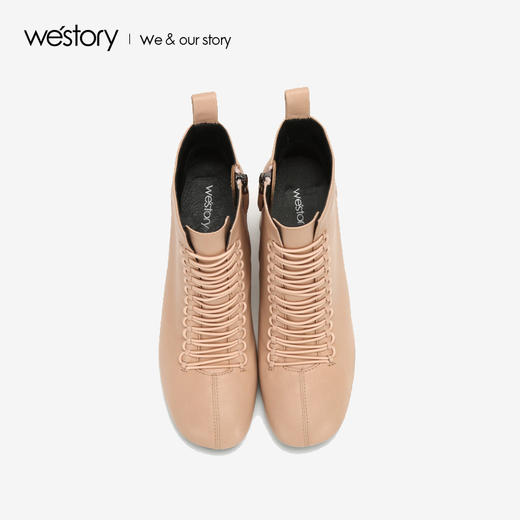 westory2018年新款皮面冬靴粗跟短靴圆头舒适女鞋W284S80771 商品图2