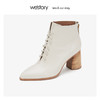 westory时装高跟鞋真皮短靴女系带粗跟尖头 2019冬新款W29DS80471 商品缩略图3