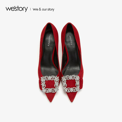 westory2019新品水晶钻扣婚鞋中式细跟优雅宴会高跟鞋W29CE70291 商品图2