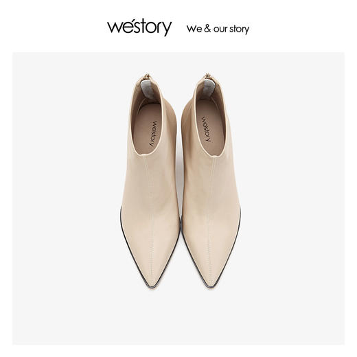 westory牛皮尖头粗跟时尚短靴女高跟鞋 2019年冬季新款W29DS80491 商品图2