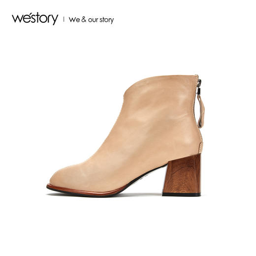 westory2019秋冬新品时尚后拉链方跟短筒靴女简约日常W29DS80181 商品图2