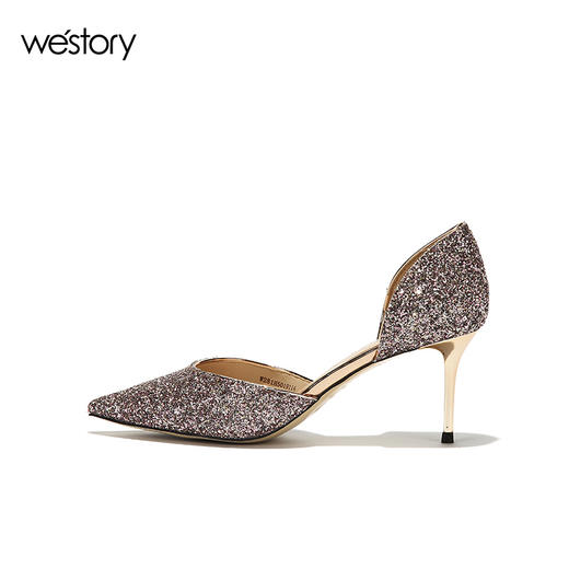 westory2019春夏尖头凉鞋女浅口亮片西式婚鞋女鞋W29AH50198 商品图1