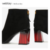 westory2018年冬季新款短靴粗跟绒面尖头靴子女W284S80901 商品缩略图2