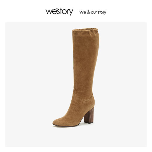 westory粗高跟及膝高筒长靴女真羊皮气质 2019冬季新款W29DQ80291 商品图0