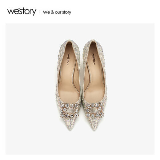 westory2020春季新款西式婚鞋水钻尖头细跟高跟鞋女W20AE51181 商品图4