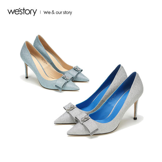 westory2019春夏水晶尖头高跟鞋女细跟名媛风浅口单鞋W29AE50251 商品图3