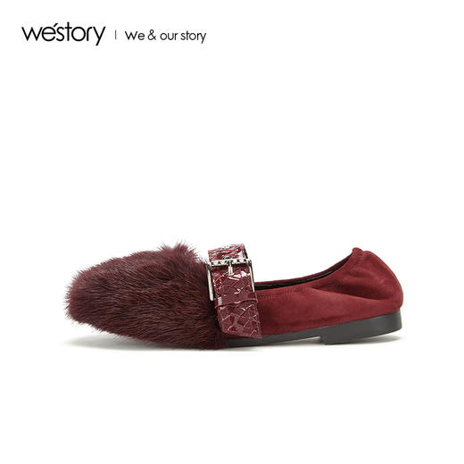 westory舒适平底毛毛鞋浅口绒面单鞋乐福鞋W283E70451 商品图1