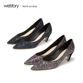 westory2019春夏星空浅口单鞋女尖头优雅宴会高跟鞋W29AE50171