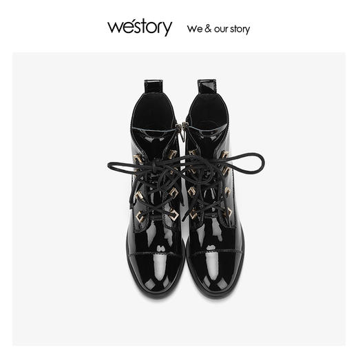 westory四孔马丁靴样式女尖头真皮高跟鞋 2019年冬新款W29DS80891 商品图1