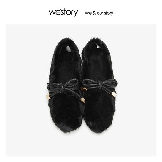westory浅口貂毛皮毛毛乐福鞋女蝴蝶结 2019年冬季新品W29CE70751 商品图1