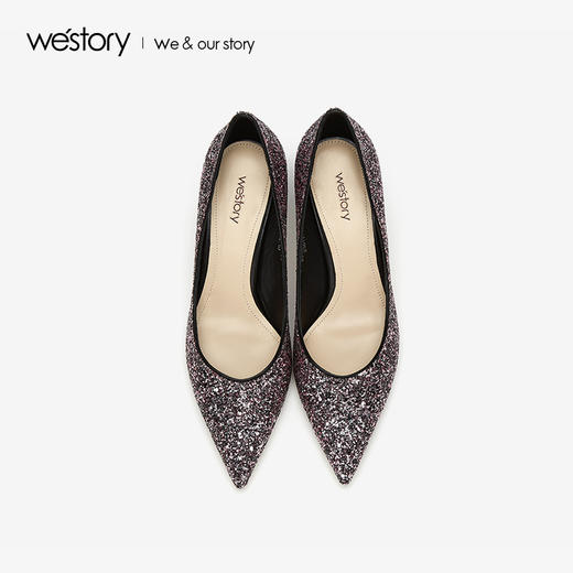 westory2019春夏星空浅口单鞋女尖头优雅宴会高跟鞋W29AE50171 商品图4