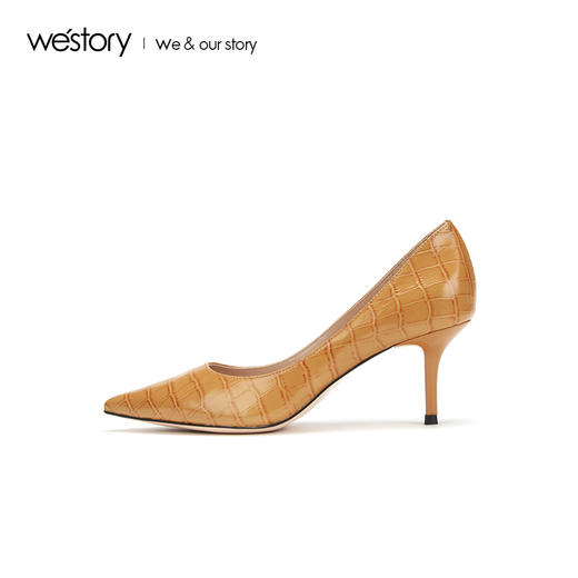 westory2019秋冬新品蛇纹尖头高跟鞋女细跟优雅通勤W29CE70501 商品图4