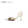 westory2019夏季新款豹纹拼接空鞋女细高跟社交单鞋W29BH60421 商品缩略图1