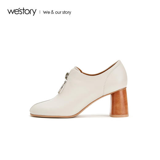 westory2019秋季新品复古前拉链木纹粗跟及踝靴单鞋女W29CM70371 商品图4