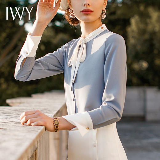 IWY/百搭深蓝色浅蓝色衬衫通勤外穿内搭衬衫 衬衣 B48 商品图6