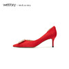 westory2019新款中式方形扣尖头高跟鞋女细跟优雅婚鞋W29AH50631 商品缩略图3