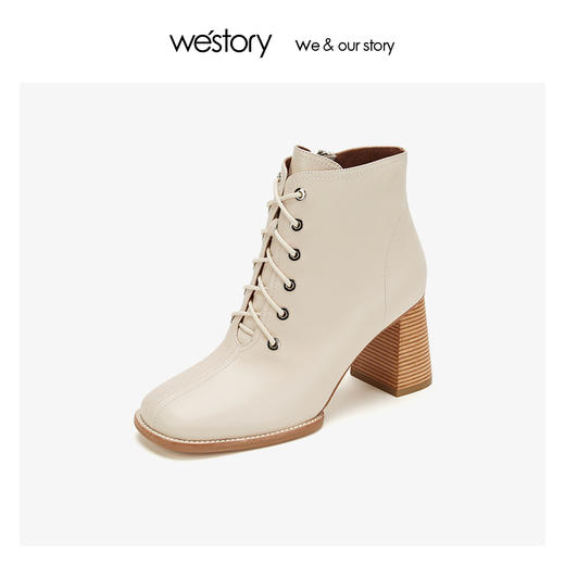 westory6孔马丁靴样式真皮高粗跟鞋女 2019年冬季新款W29DS80391 商品图3