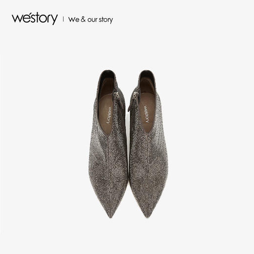 westory2019冬季新款羊皮绒面革仿钻尖头细跟女皮靴W29DS80171 商品图1