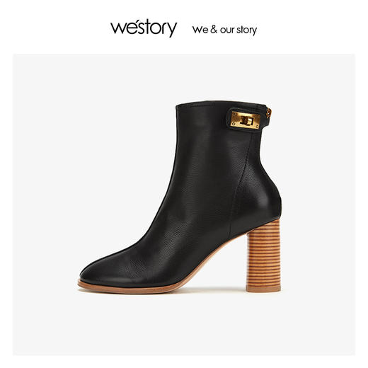 westory粗跟时尚短靴女真皮圆头高跟鞋 2019年冬季新品W29DS80381 商品图2