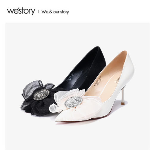 westory2020春季新款西式婚鞋尖头浅口白色高跟鞋女W20AE51161 商品图3