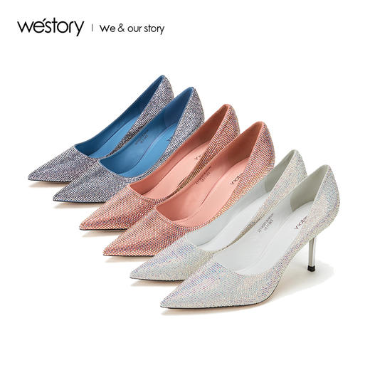 westory2019秋季新品细钻尖头高跟鞋女细跟西式婚鞋W29CE70261 商品图0