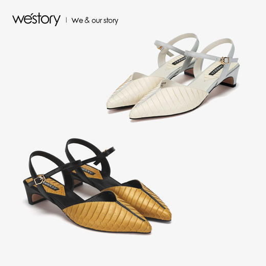 westory2019新款纯色尖头高跟鞋女中跟优雅休闲单鞋W29AH60288 商品图0