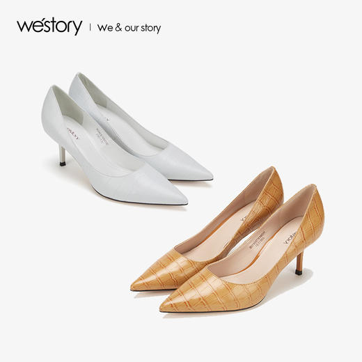 westory2019秋冬新品蛇纹尖头高跟鞋女细跟优雅通勤W29CE70501 商品图0