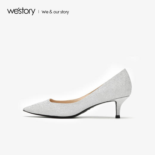 westory闪亮中跟婚鞋浅口单鞋宴会女鞋W283E70131 商品图3