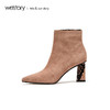 westory2019秋冬新品蛇纹尖头绒面粗跟短筒靴女显瘦W29DS80111 商品缩略图2