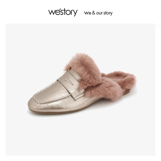 westory毛毛穆勒拖鞋乐福懒人鞋百搭时尚2019年秋冬新W29CM70581 商品图3