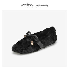 westory浅口貂毛皮毛毛乐福鞋女蝴蝶结 2019年冬季新品W29CE70751