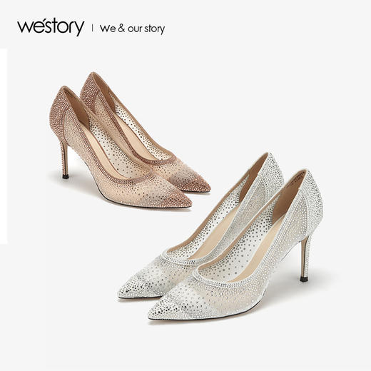 westory2019新款尖头高跟鞋女细跟水钻西式婚鞋女鞋W29AE50301 商品图0