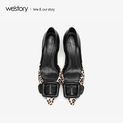 westory2019新款方扣豹纹高跟单鞋女酒杯跟性感气质W29AH50801 商品图2