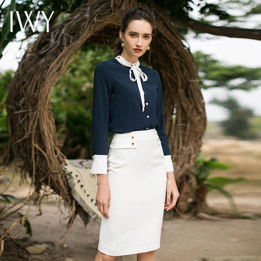 IWY/百搭深蓝色浅蓝色衬衫通勤外穿内搭衬衫 衬衣 B48 商品图3