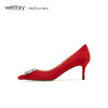 westory2019春夏红色浅口单鞋女中式婚鞋尖头高跟鞋W29AE50181 商品缩略图1