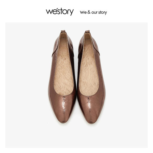 westory浅口牛皮面猪皮里兔毛垫品质单鞋 2019年冬新款W29CE70641 商品图2