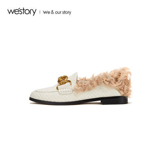 westory2019秋季新品金属环蛇纹羊毛卷休闲懒人单靴女W29CM70031 商品图2