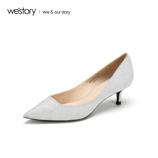 westory闪亮中跟婚鞋浅口单鞋宴会女鞋W283E70131 商品图1