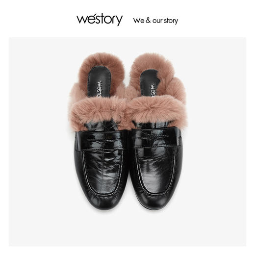 westory毛毛穆勒拖鞋乐福懒人鞋百搭时尚2019年秋冬新W29CM70581 商品图1