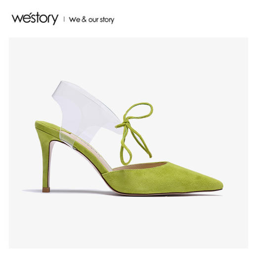 westory2020春季新款尖头时尚系带绑花高跟鞋凉鞋女W20AH51691 商品图3