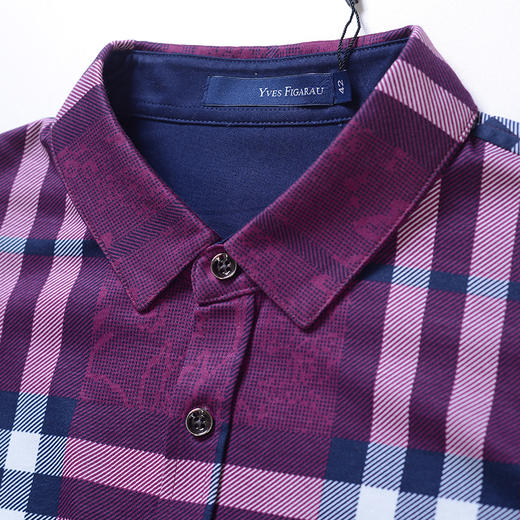 YvesFigarau伊夫·费嘉罗春夏100%棉商务休闲格纹舒适透气长袖衬衫622360 商品图2