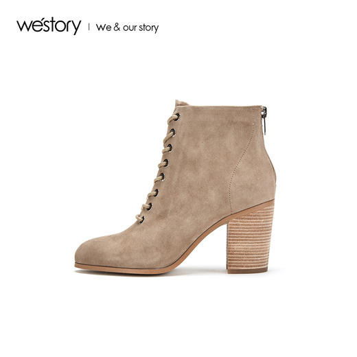 westory2019秋季新品系带尖头粗跟磨砂时尚马丁短靴女W29DS80091 商品图2
